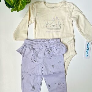Carter's Cream and Lavender Princess Onesie Set